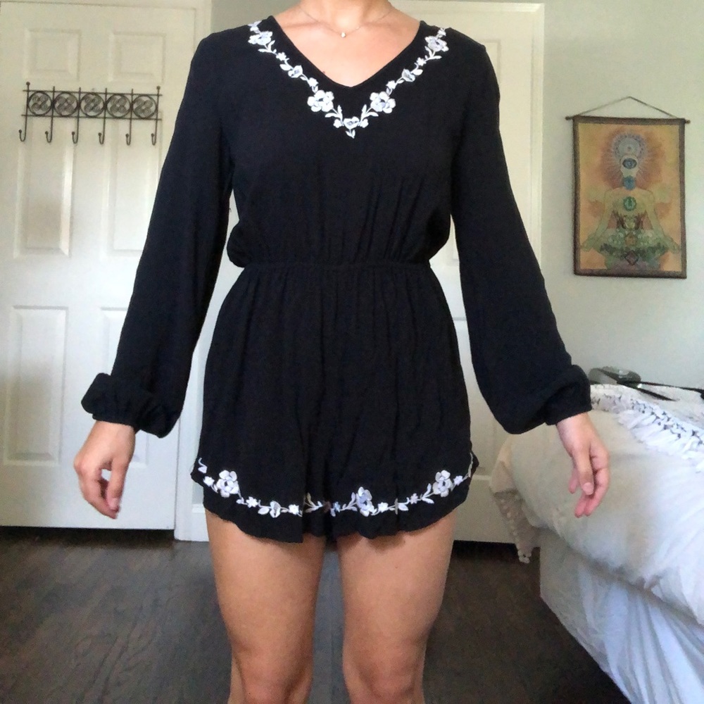 Abercrombie Black Floral long Sleeve Romper